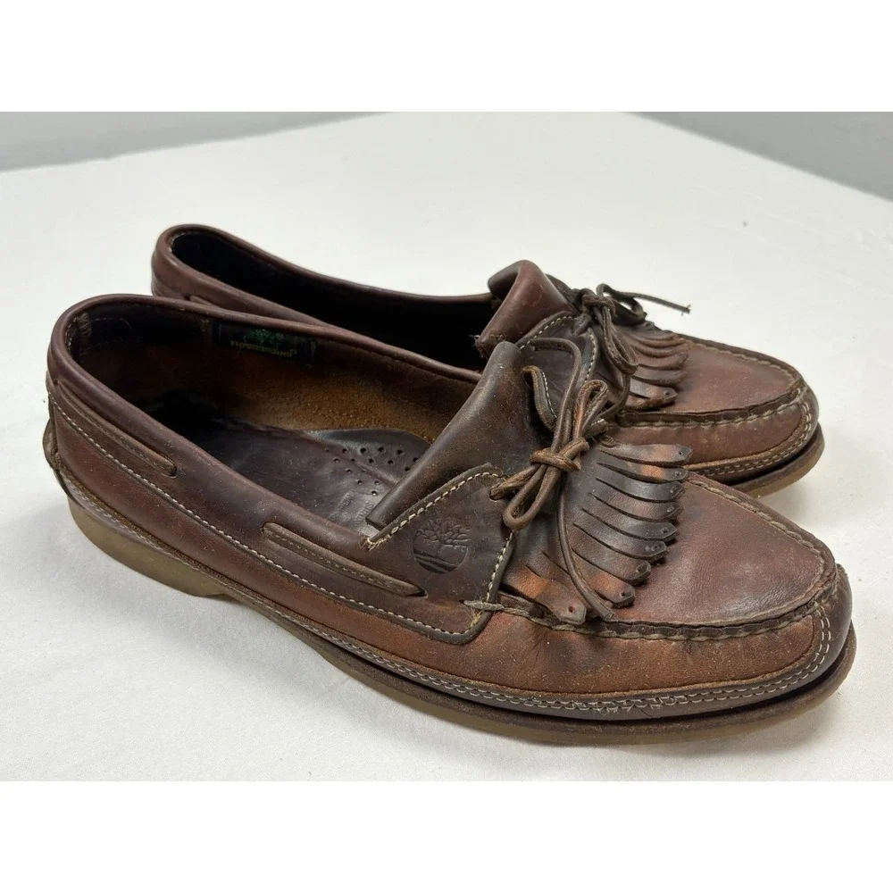 VTG Timberland Hampton Oiled Brown Leather Kiltie Camp Boat Shoes 9M USA